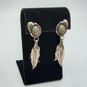 RB Handmade Native American Sterling Silver Turquoise Feather Earrings